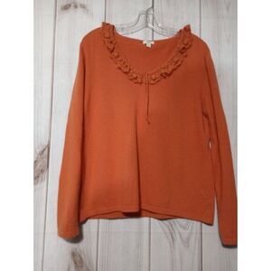 J Jill Ladies Large Orange Long Sleeve Sweater Crochet Trim Detail‎ Pullover